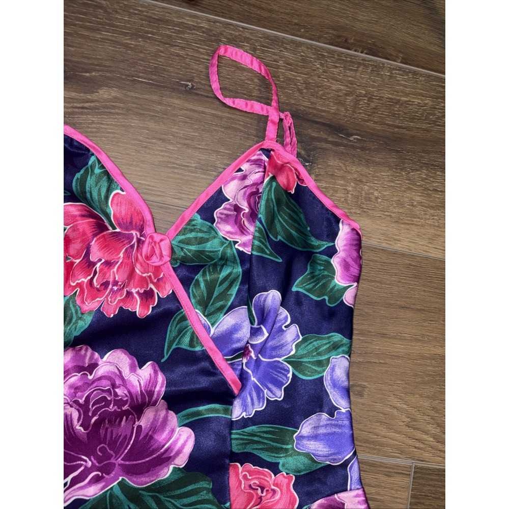 Christian Dior Vintage Floral Cami Teddy Bodysuit High Cut Small Ruffle - Picture 3 of 6